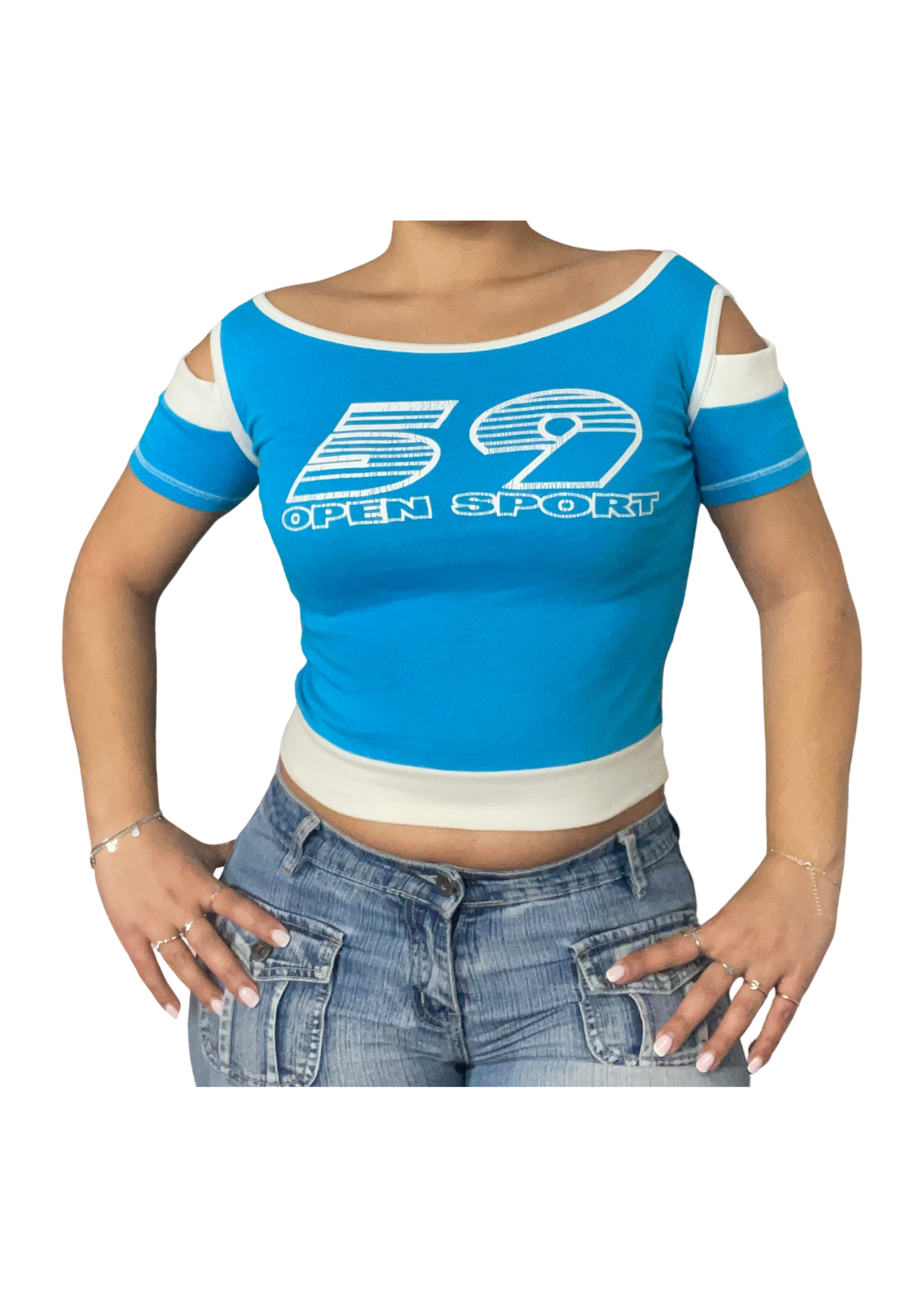 Vintage Y2K Blue Cold Shoulder Sporty Tee