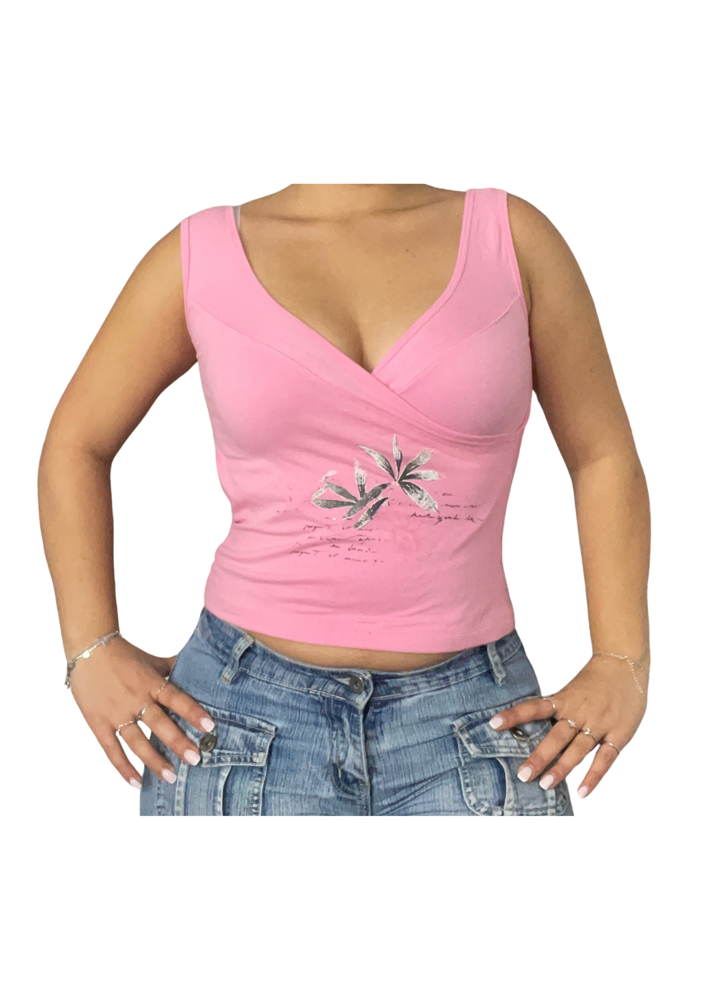 Pink Graphic Floral Tank Top