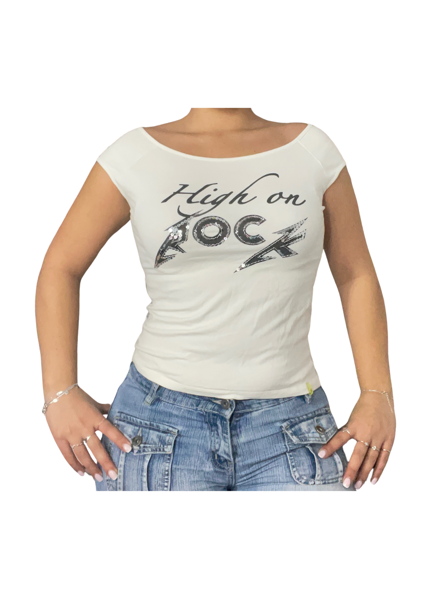 "High on Rock" Graphic Tee with Sequins