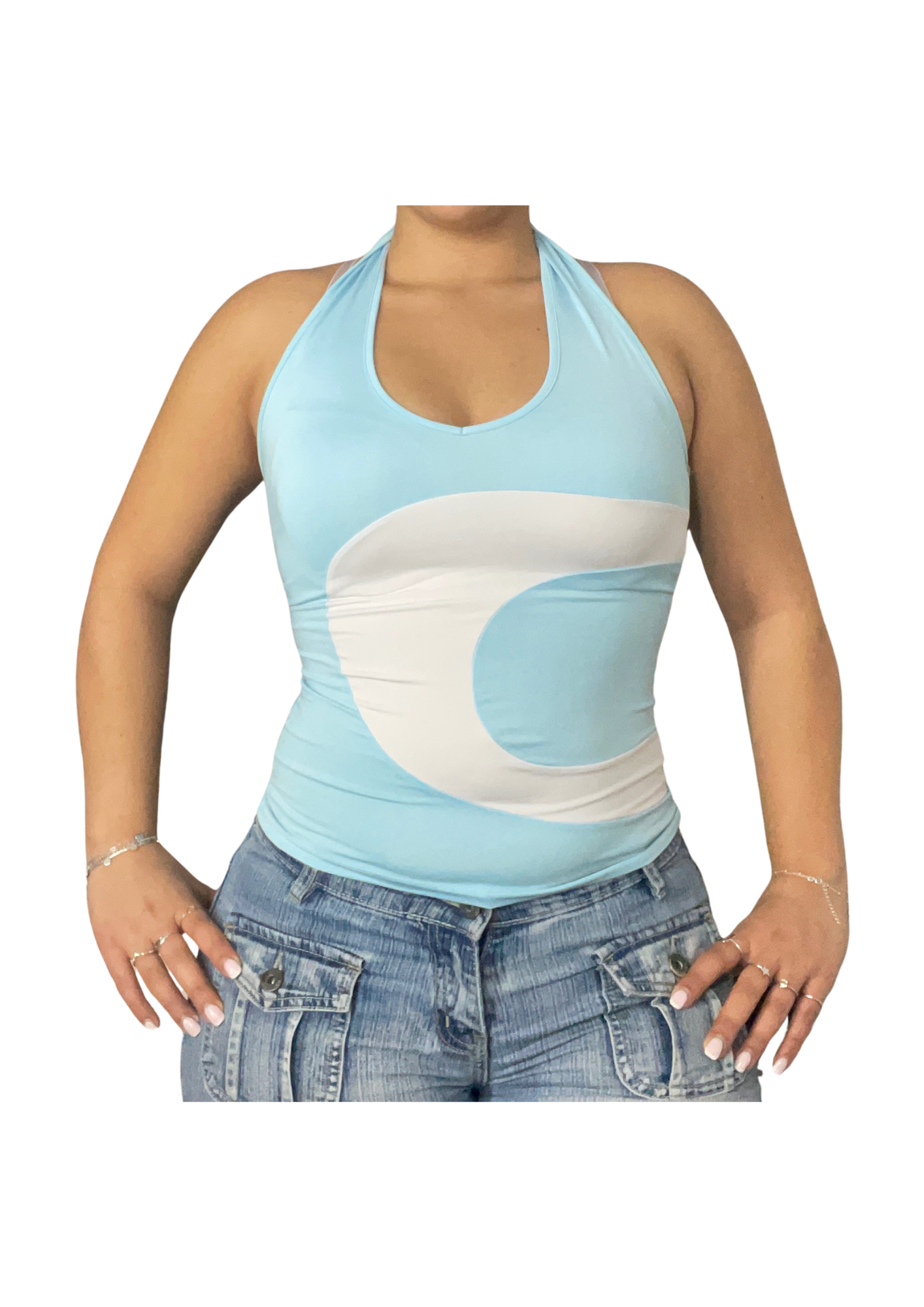 Baby Blue Halter Top with Graphic Print