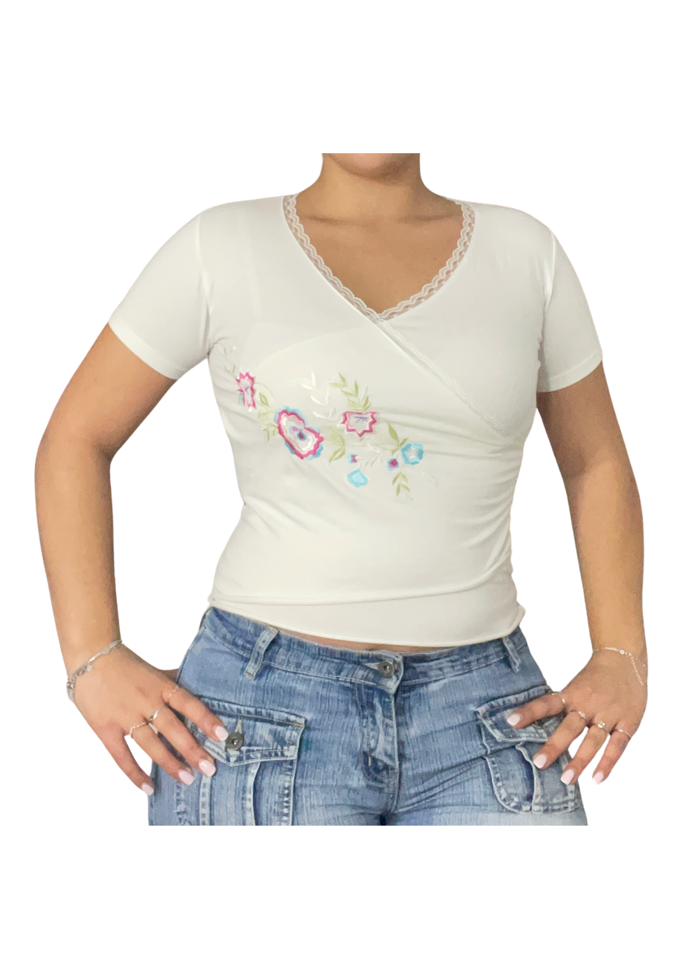 Floral Embroidered Wrap Baby Tee