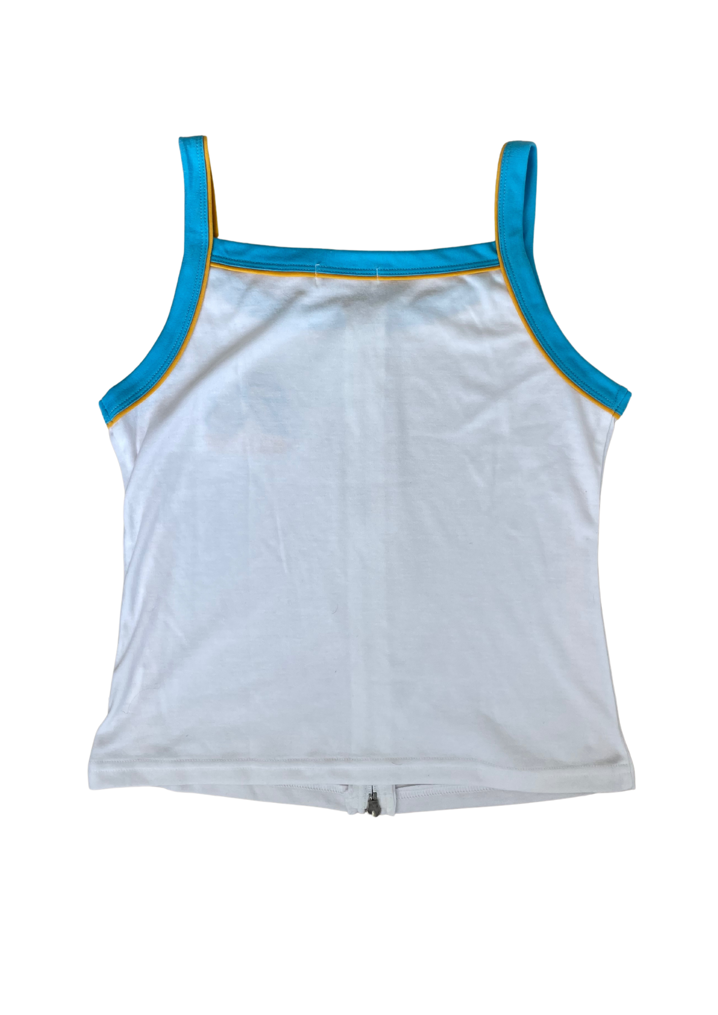 Sporty Zip-Up Tank Top – White with Blue &amp; Yellow Trim