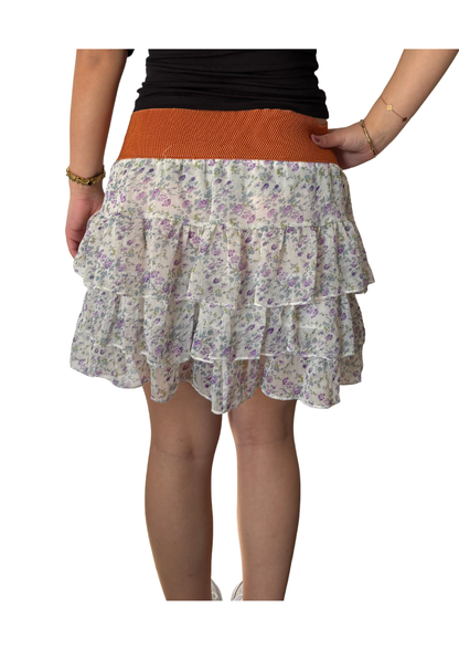 Floral Layered Mini Skirt with Waist Belt