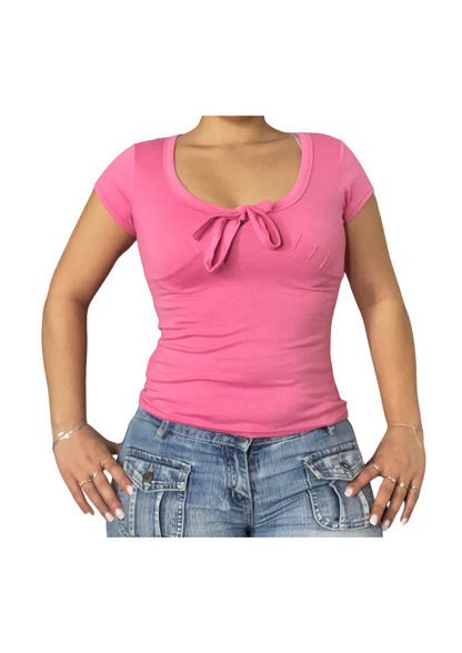 Pink Tie-Front Top – Short Sleeve