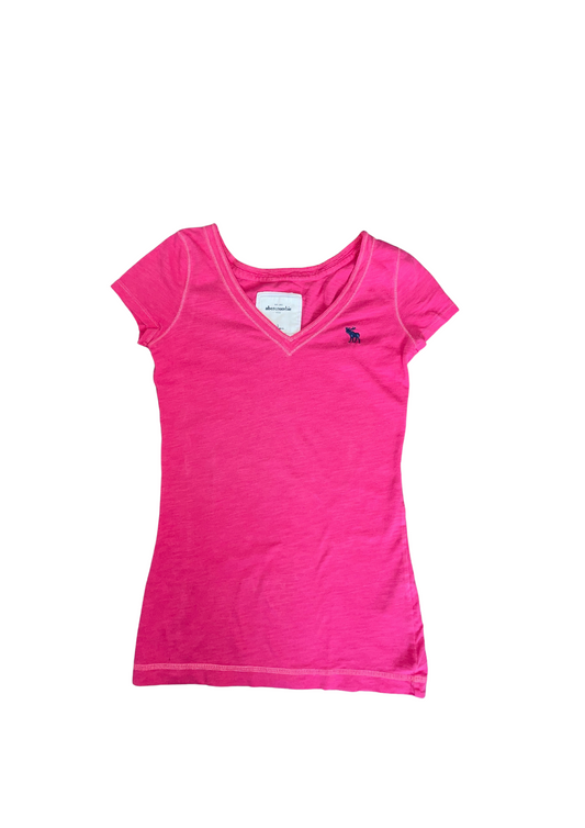 Abercrombie & Fitch Pink Logo V-Neck Tee