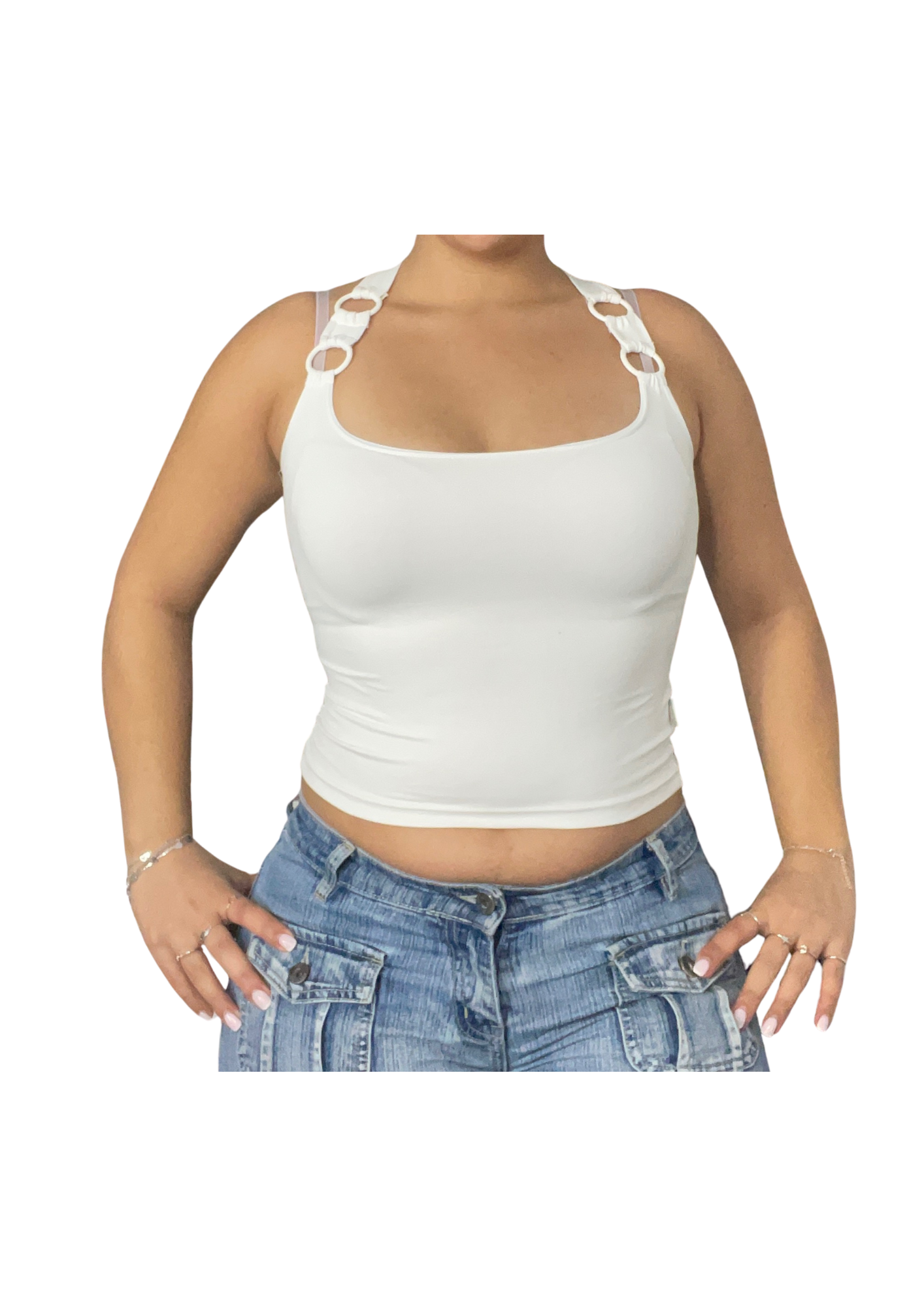 Vintage Y2K White Ring Strap Halter Top