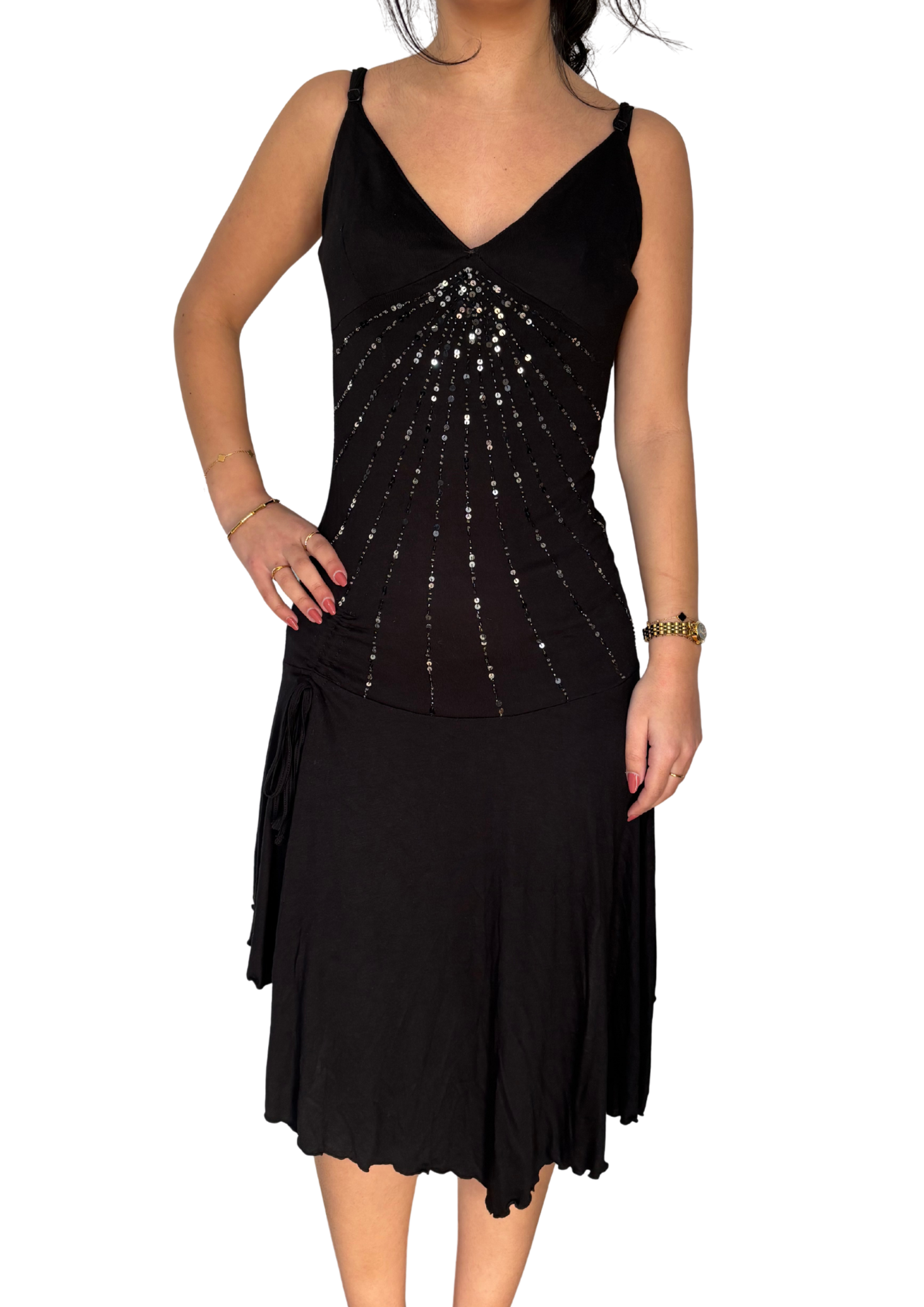 Black Sequin Detail Midi Dress