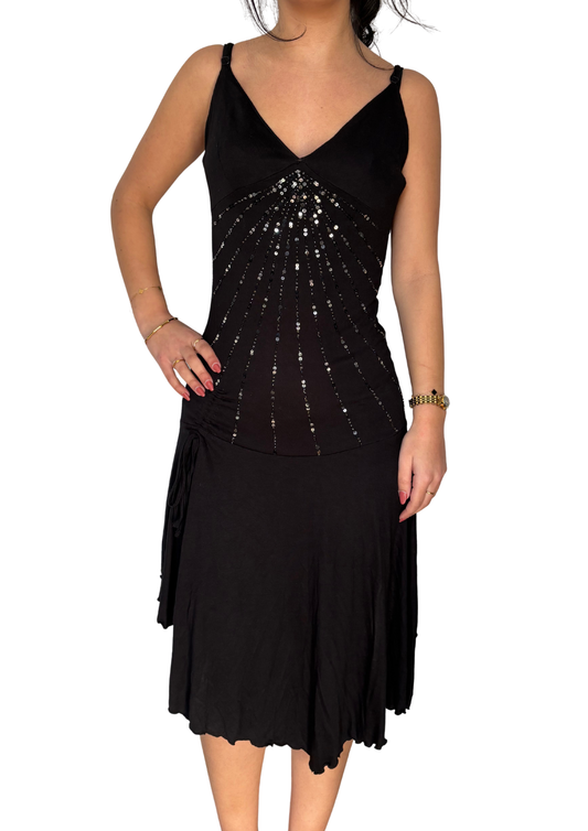 Black Sequin Detail Midi Dress