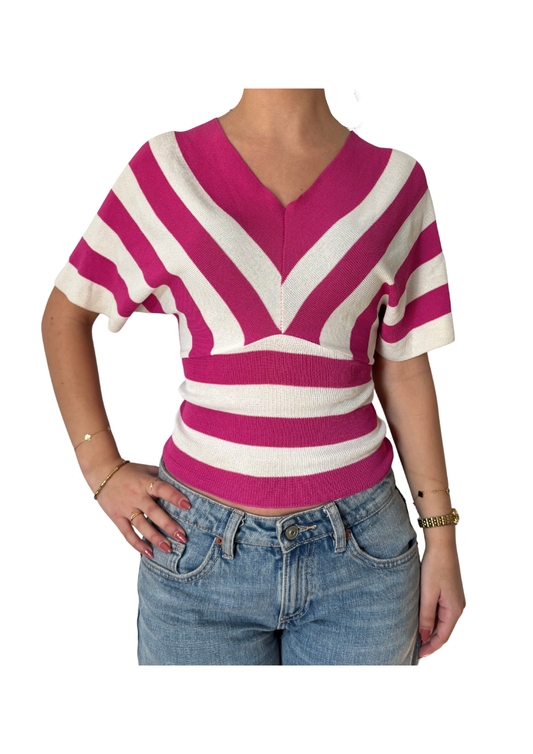 White Striped Knit Top