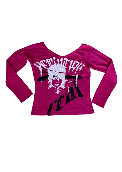 Vintage Y2K Off-Shoulder Graphic Top