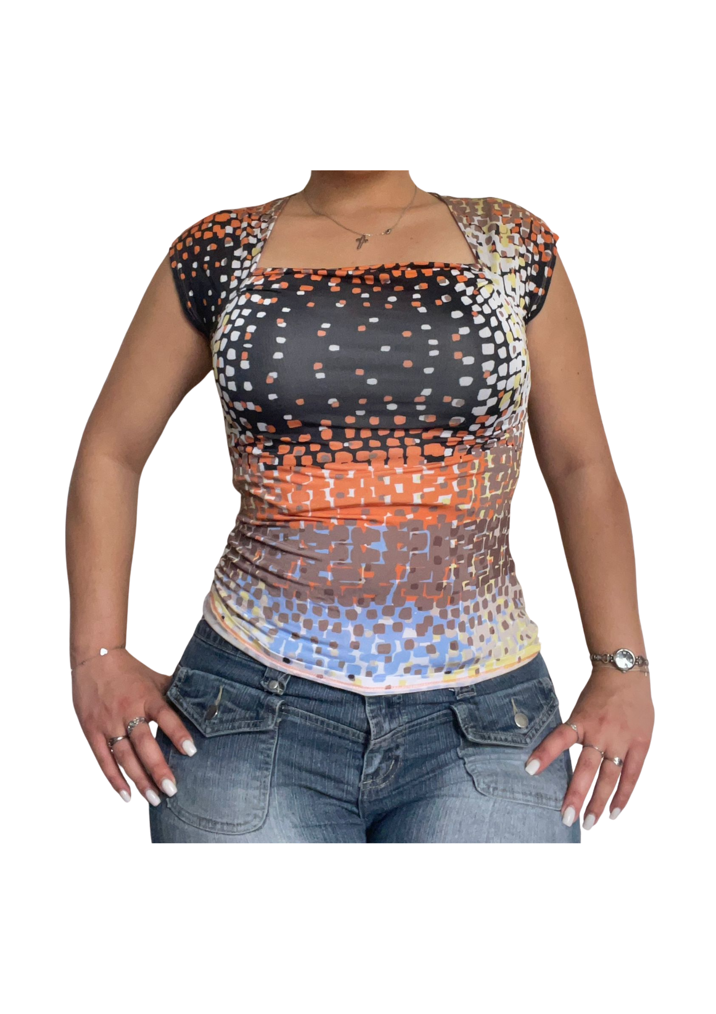 Pixel Print Stretch Top