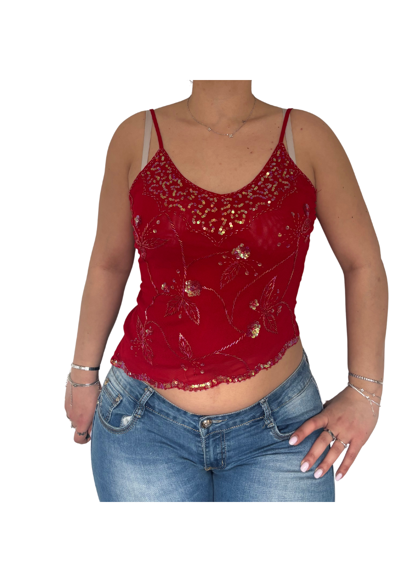 Red Asymmetrical Sequin Cami