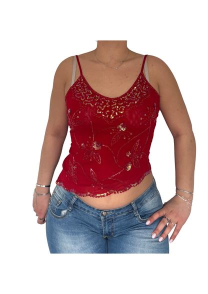 Red Asymmetrical Sequin Cami