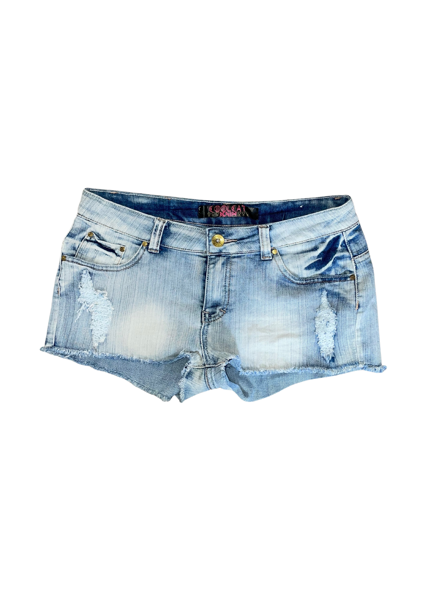 Distressed Denim Shorts – Low Rise Light Wash
