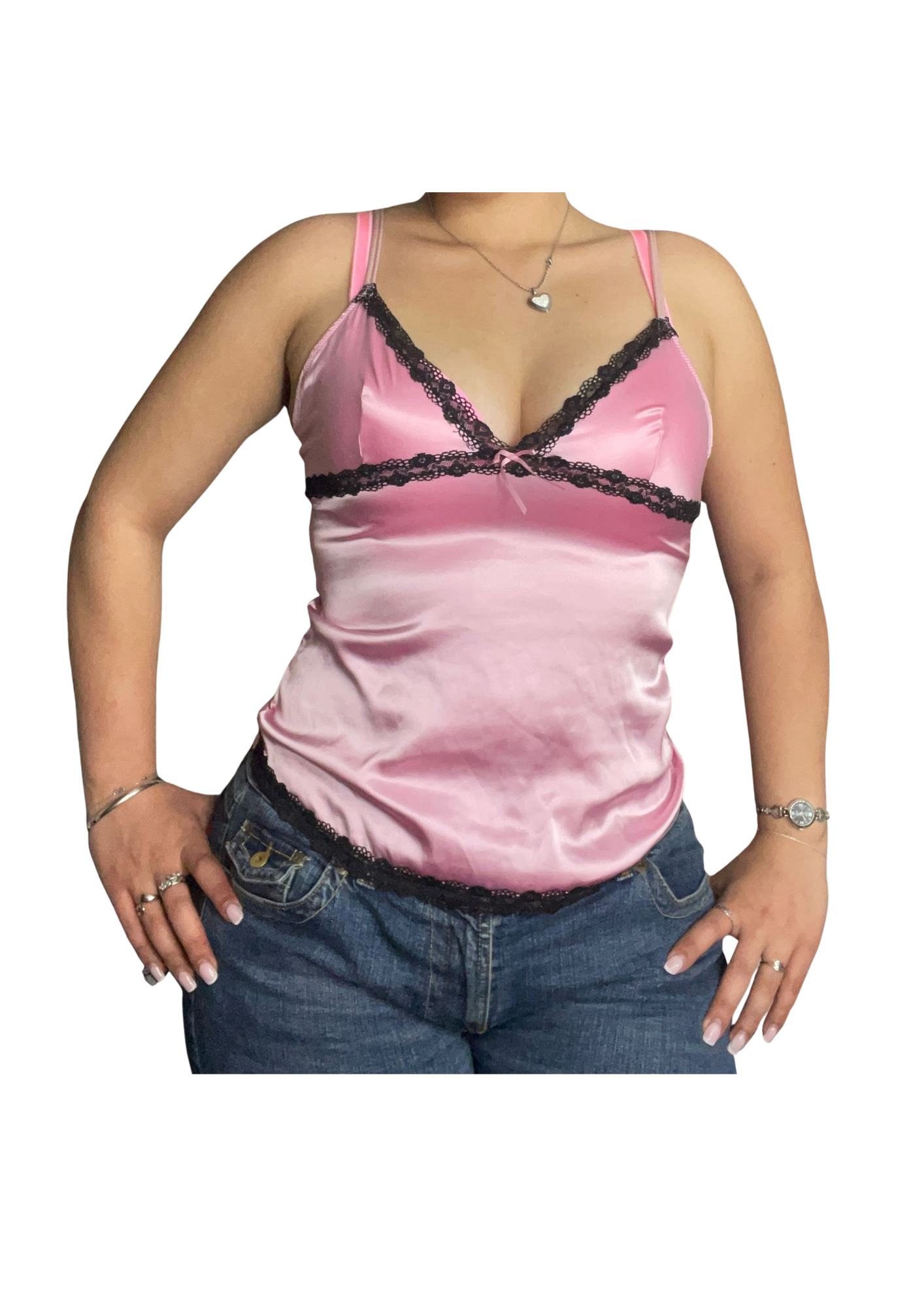 Pink Satin Lace Cami