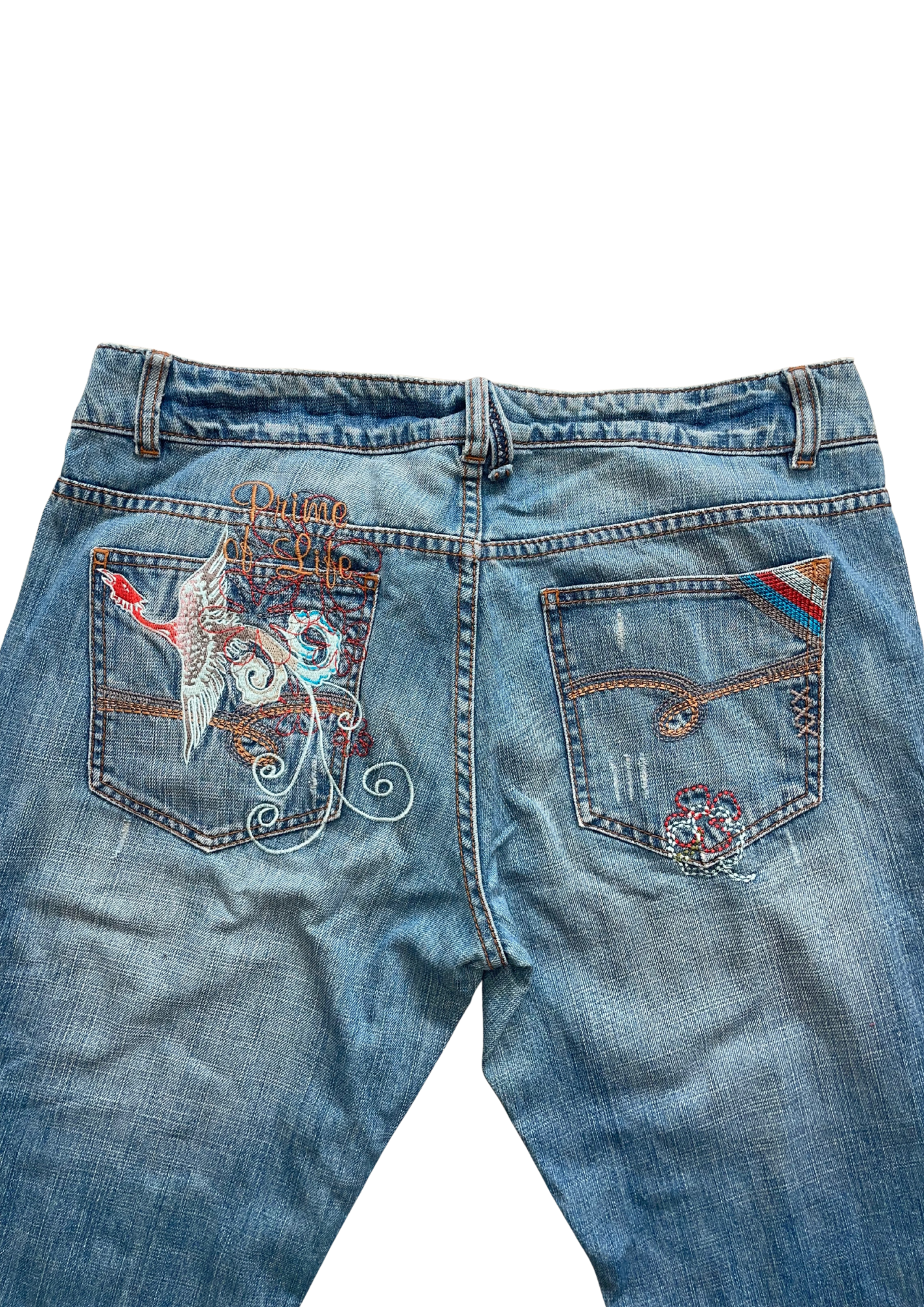 low waisted jeans with graphic on the back