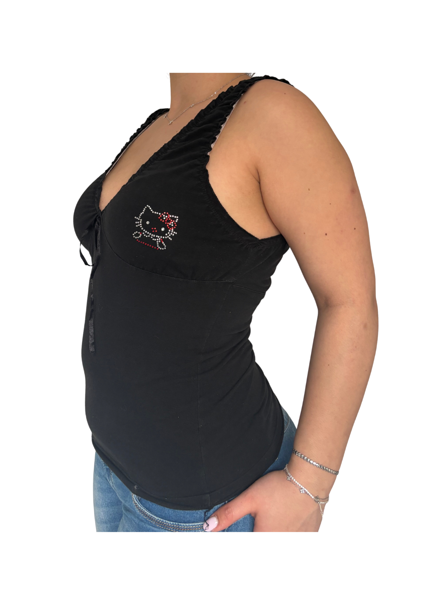 Black Hello Kitty Ruched Tie Front Top