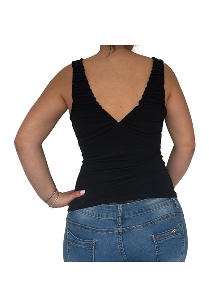 Black Hello Kitty Ruched Tie Front Top