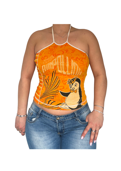 Orange Halter Graphic Top