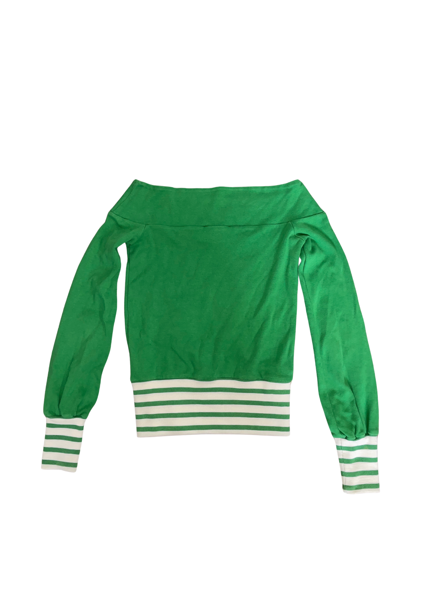 Y2K Off-Shoulder Graphic Top – Green with Striped Details