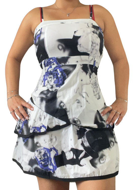 Graphic Print Ruffle Mini Dress