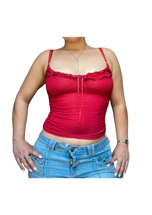 Red Ruffle Trim Cami Top