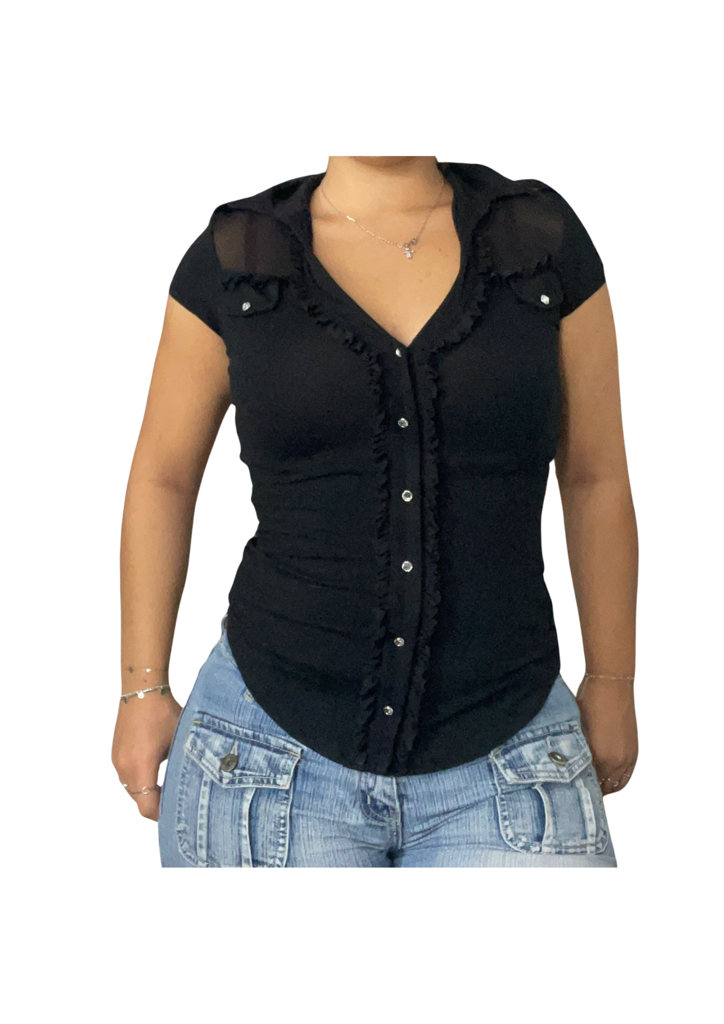 Jane Morgan Ruffle Button-Up Top